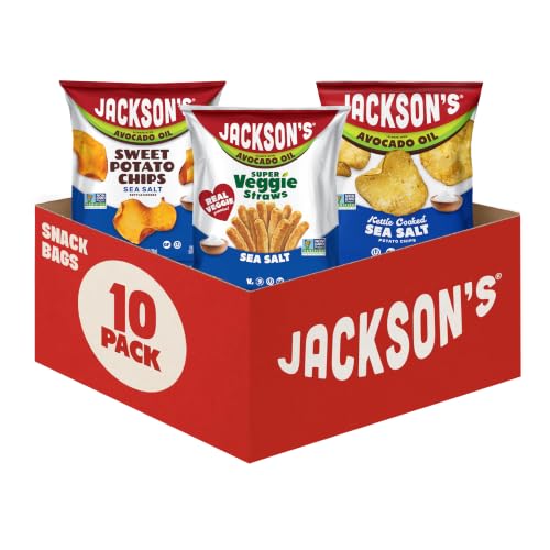 Image of Jackson's Mixed Snack Variety (1 oz & 1.5oz Pack of 10) - Made with Avocado Oil, Veggie Straws, Sweet Potato Chips & Kettle Chips, Snack Variety Pack, Individual Bags