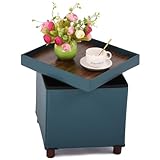 Dorriss Storage Ottoman, Ottoman with Storage for Living Room Ottoman Square Tray Bedroom Cube Foot Rest Stool with Legs Small Ottomans Coffee Table Lid Foldable Footstool Faxu Leather 15'