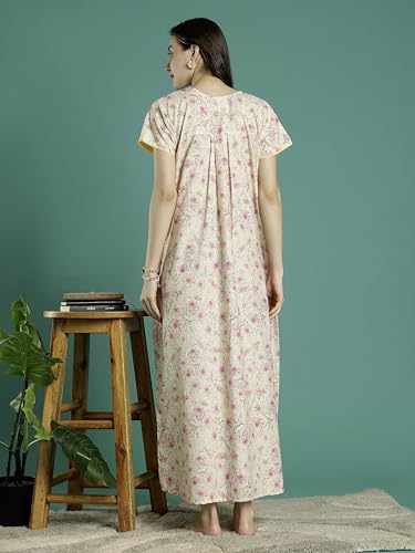 Image of 9shines Label Stylish Chikankari Cotton Nighty Maxi for Women | Full Length Nightgown | Nightdress with Pocket | Embroidery Nighty | Soft Comfortable Cotton Nightwear (1545)