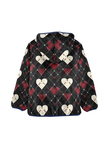 Diamond Grid Heart Love Girls Fleece Jacket Girls Fall Jacket Boys Coats Zip Up Hoodie Children Sherpa Warm Outerwear 2-10T2