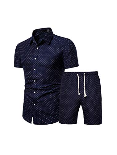PASOK Men's Floral 2 Piece Tracksuit Casual Button Down Short Sleeve Hawaiian Shirt and Shorts Suit