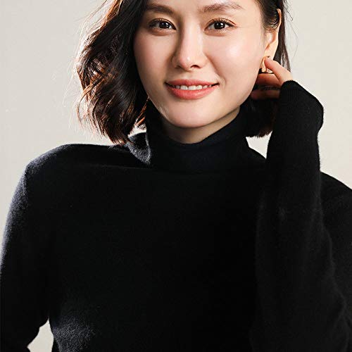 CFCYS Pulls Femme,Dames Unie Tricoté Léger Pull Mince Femmes À Manches Longues Pull À Col Roulé Pull Automne Hiver Hauts Extensibles Pulls,Noir,M Cover