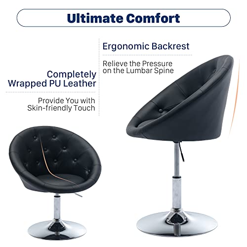 Kcc Swivel Vanity Chair, Height Adjustable Makeup Chair, Tufted Round-Back Chair With Chrome Frame, Modern Accent Chair For Living Room, Makeup Room, Black #TOP3