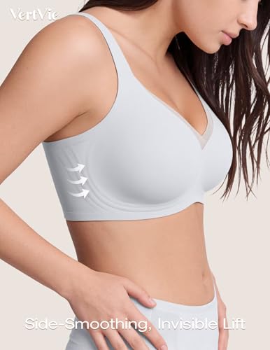Image of Vertvie Wireless Crossover Jelly Bra Seamless Full Coverage | Supportive, Bras for Women No Underwire, Everyday Comfort, Push Up, Mesh V-Neck, Back Smoothing, Plus Size, T-Shirt Bralette