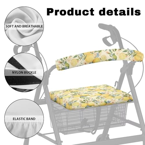 Image of Adjustable Rollator Accessories, Lemon Soft Seat and Backrest Covers for Walkers, Universal Seat Covers for Seniors