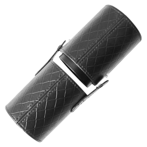 BESPORTBLE Organizador de Brochas de Maquillaje Negro Diseño Cilíndrico y Patrón Romboidal Soporte Portátil de PU para Brochas Adecuado para Viaje y Uso Doméstico