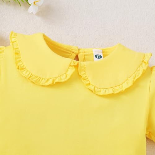 Image of Magic Park 12M-14Y Toddler Short Sleeve T-Shirt Girls Ruffle Blouse Kids Solid Color Tee Casual Tops Holiday Clothes