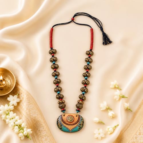 Image of Handcrafted Tribal Dhokra & Floral Charm Necklace Collection | Artisan Brass, Glass & Contemporary Statement Necklaces for Women | Ethnic, Elegant & Artistic Jewelry
