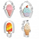 4Pcs Ice Cream Cookie Cutter, Summer Cookie Cutters, Stainless Steel Cute Cakesicle Cookies Cutter, Ice Cream, Cupcake Shape