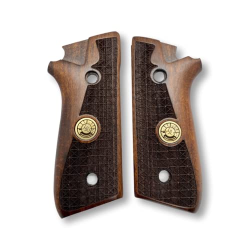 Grips PT92 en bois de hêtre fait main avec logo en métal pour pistolet Taurus