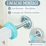 IB STYLE Türschutzgitter Berrin 150-160 cm, Treppengitter für Babys, Treppenschutzgitter ohne Bohren, Türgitter zum Klemmen, Kindergitter, Weiß Türkis