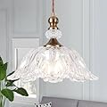 CWarmozy Vintage Small Glass Pendant Light Fixtures for Kitchen Island 10.6" Farmhouse Brass Gold Adjustable Hanging Ceiling Light for Bedroom Coffee Shop Dining Room Sink Table
