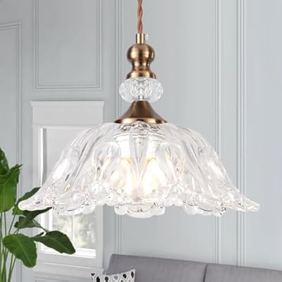 CWarmozy Vintage Small Glass Pendant Light Fixtures for Kitchen Island 10.6" Farmhouse Brass Gold Adjustable Hanging Ceiling Light for Bedroom Coffee Shop Dining Room Sink Table