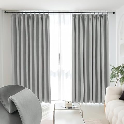 MUMFAS Velvet Pinch Pleat Solid Thermal Insulated 85% Blackout Patio Door Curtain Panel Drape for Traverse Rod and Track, Soft Velvet Pinch Pleated Curtain Light Grey 52" W x 120" L (One Panel) Cover