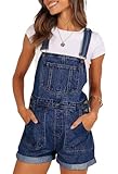 Pink Queen Women's Onesie Denim Bib Overall Casual Adjustable Strap Denim Rompers Spring Loose Fit Folded Hem Shortalls Summer Jean Shorts Holiday Blue L