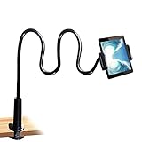 Cellphone & Tablet 2 in 1 Stand Holder Clip with Grip Flexible Long Arm Gooseneck Bracket Mount Clamp Compatible with Pad/iPhone X/8/7/6/6s Plus Samsung S8/S7 Amazon Kindle Fire HD and More- Black