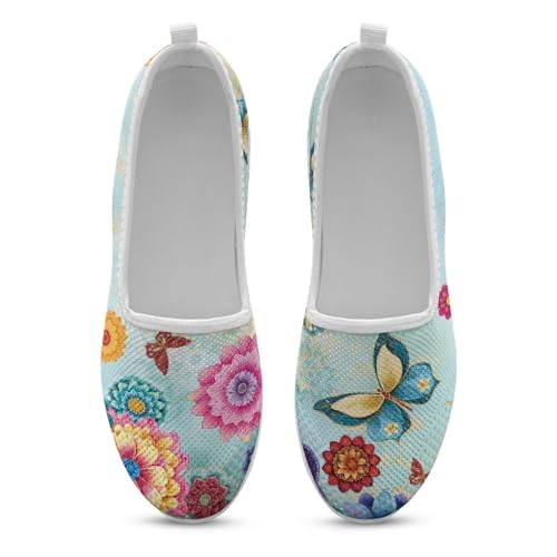 Women's Flats Slip on Walking Shoes Bright Mandala Mesh Sneakers Art Travel Loafers for Women Everyday Dress Shoes3
