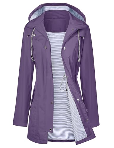Image of LOMON Raincoat Women Waterproof Long Hooded Trench Coats Lined Windbreaker Travel Jacket S-XXL