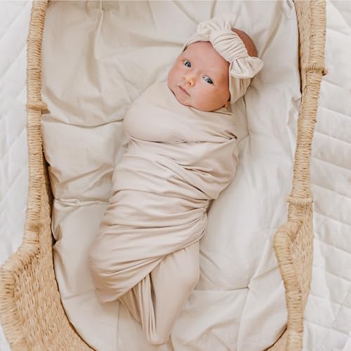 Image of Konssy Baby Girl Newborn Receiving Blanket with Headband Set Baby Swaddle Nursery Swaddle Wrap