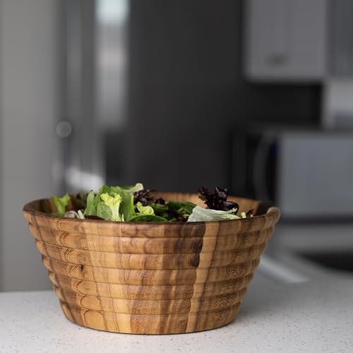 Tazón grande para ensalada de madera de acacia 12" x 5" miniatura 3