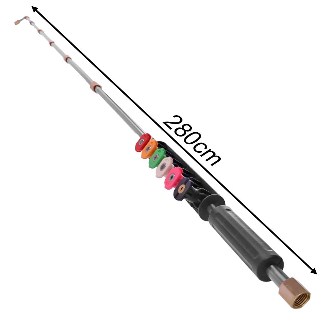 TC Technic - Lancia telescopica compatibile con idropulitrice Black+Decker - 280 cm modulare - Set con lance ad angolo, attacco rapido, attacco a baionetta - 160 bar - Accessori per tetto e facciata
