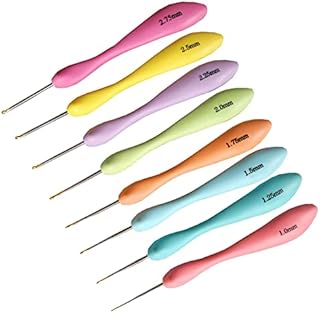 Katech 8 pcs Crochet Hooks Ergonomic Handle Knitting Needles Kit Different Small Sizes Lace Crochet Hook Set DIY Yarn Weaving Craft Tools for Fine Work and Lace Knitting (1.0mm - 2.75mm)