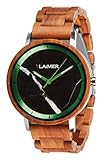 LAiMER Holzuhr - Herren Quarz Armbanduhr Luca aus Apfelholz - Analog, Zifferblatt aus Granit, Leuchtzeiger, Ø 42mm - Zero Waste Verpackung aus Naturholz