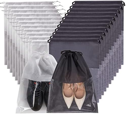 20PCS Travel Shoe Bags, Drawstring Non-Woven Shoe Storage Bags, Large Household Portable Shoes Organizers, Dustproof & Waterproof Sports Shoe Bags for Men Women (White & Grey) 1 20PCS Travel Shoe Bags, Drawstring Non-Woven Shoe Storage Bags, Large Household Portable Shoes Organizers, Dustproof & Waterproof Sports Shoe Bags for Men Women (White & Grey)
