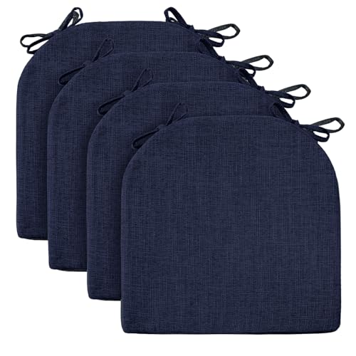 Image of Wellsin Chair Cushions for Dining Chairs 4 Pack - Kitchen Chair Cushions with Ties and Non-Slip Backing - Dining Chair Pads 16 inchX16 inchX2 inch, Navy