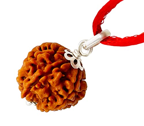 Image of Siddha 7 / Seven Mukhi Pure Rudraksha, Laboratory Certified, Carefully Capped with Silver Between Nepalese Beads with Handmade Tassel, Size 16-22mm, Color-Brown