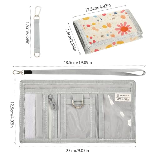 Floral Splash Durable Nylon Fabric Wallet for Boys and Girls - Multi-Functional with 2 Clear Pockets, Zipper Coin Compartment, 3 Card Slots & Keyring3