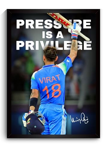 Image of Virat Kohli Pressure is a Privilege Poster | Framed Virat Kohli 18 Wall Art (A4 Sized, 31 x 23 cm) | Pressure is a Privilege Edition | Cricket Legend | Sports Decor for Cricket Fans | Motivational Wall Poster (F 182)