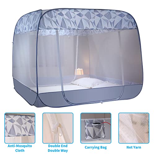 Betthimmel für Babys Faltbares Moskitonetz Bett Baldachin 180x170x200 cm Tragbare Reise für Einzel Extra groß für Doppelbett Pop Up Camping Zelt Netting Blau - Image 4