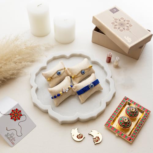 Image of Premium Handmade Designer Rakhi Set for Brother and Bhabhi Adjustable Couple Rakhi with Roli Chawal & Nariyal