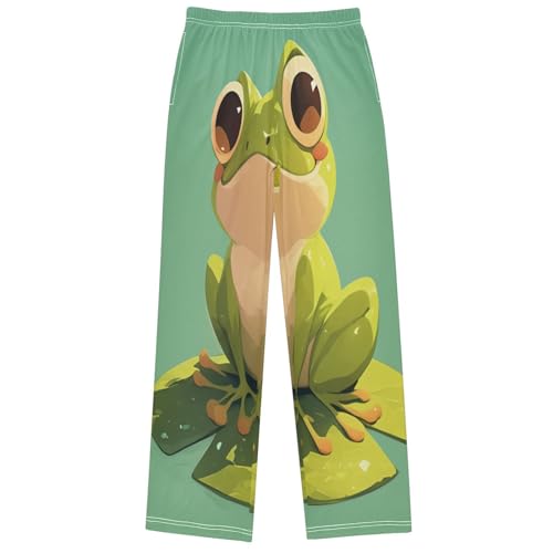 Boy's Pants Green Frog Big Eyes Jogger Pants Elastic Waist Long Bottoms Trousers with Pockets 6-14 Years