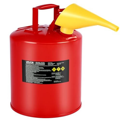 VEVOR Safety Gas Can 5 Gallon Type I Red Metal Container for Liquid Material with Stainless Steel Flame Arrester Self-Closing Lid & PE Funnel Carbon Steel Flammable Saving with Handle