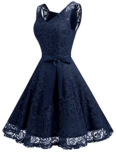 Image of Dressystar Women's Floral Lace V Neck Short Bridesmaid Cocktail Party Dress