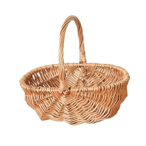 Cesta de mimbre de estilo vintage con amplio espacio y construcción resistente, ideal para compras de comestibles y almacenamiento de frutas