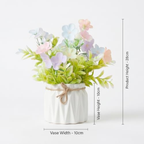 Image of Dekorly Artificial Lavender Plant in White Pot, 18cm - Realistic Faux Flower Arrangement for Home & Office Decor (Set of 1) (1, Jasmin Flower)