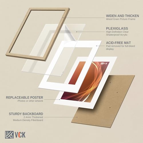 Image of VCK 18x24 Poster Frame 5 Pack, Natural Wood, 16x20 Mat, for Gallery Wall