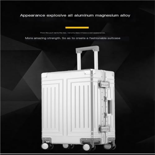 Suitcase All-aluminum Magnesium Alloy Suitcase Trolley Case Men's Universal Wheel Suitcase Bag Password Boarding Case Suitcase Tags(Silver,20in)3