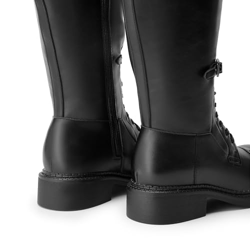 DREAM PAIRS DREAM PAIRS Women's Knee High Boots Combat Boots Goth Boot Lace Up Adjustable Buckles Chunky Low Heel Fall Booties with Side Zipper to Put on and off,Size 8,Black,DWUMKB2512