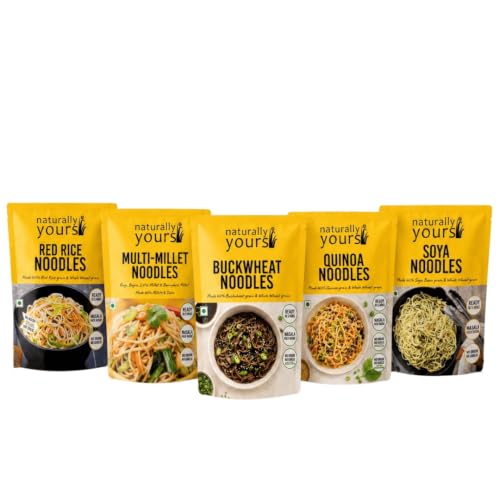 Image of Naturally Yours Healthy Noodle Trial Pack | 5 Varieties - Multi Millet, Red Rice, Quinoa, Buckwheat & Soy | No Maida, No Onion No Garlic, Jain Friendly, Vegan | Tastemaker Inside | 900g Pack of 5