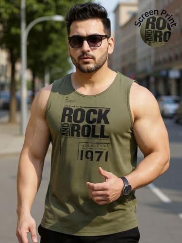 Image of Rigo Stylish Cotton Printed Vest T-Shirt for Men | Round Neck,Regular Fit, Sleeveless T-Shirt Vest for Men | Casual Innerwear Sando for Men & Boys - Perfect for Workouts Gym, Vacations, and Beaches