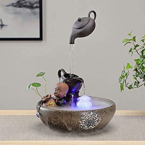 HSTFⓇ Garden Fountain Indoor Home Chinese Fountain Room Decoration Decoration Feng Shui Auspicious Office Ceramic Teapot Aquarium Humidifier Desktop Fountain