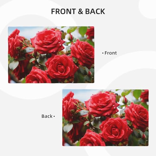 Set de table en lin motif roses rouges 45x30 cm lavable et résistant - 4