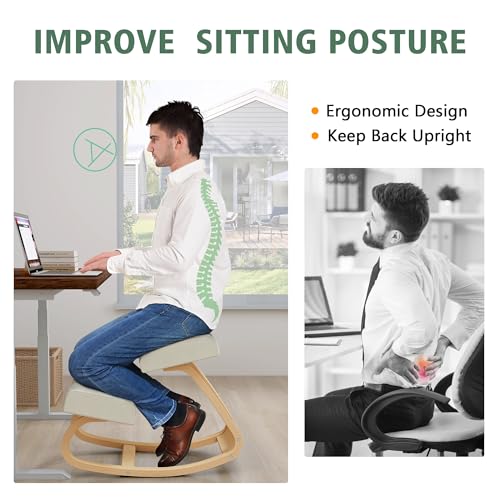 MallVitally Ergonomischer Kniestuhl ausMassivholz mit Wippfunktion,gepolsterte Sitz-und Knieauflage fuirBuro, Homeoffice und Lernen, bis 100kg