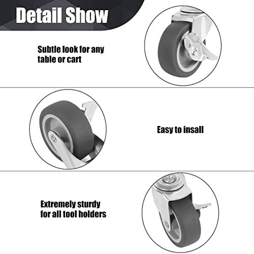 caster wheels 3 inch stem casters set of 4 heavy duty swivel wheel with brake metric size m8-125-15 screw diameter 8mm screw length 15mm casters for workbench trolley furniture dolly