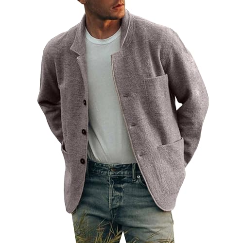 JEKE-DG Men Stylish Lightweight Pea Coat Long Sleeve Button Down Jacket Single Breasted Blend Fleece Lining Outwear (Medium,Light Gray 1)