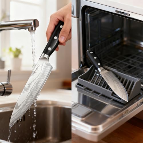 MDHAND Juego de cuchillos con funda enrollable de nailon, juego de cuchillos de cocina profesionales de 8 piezas con mango negro, extremadamente afilado, acero inoxidable de alto carbono, juego de - imagen 4